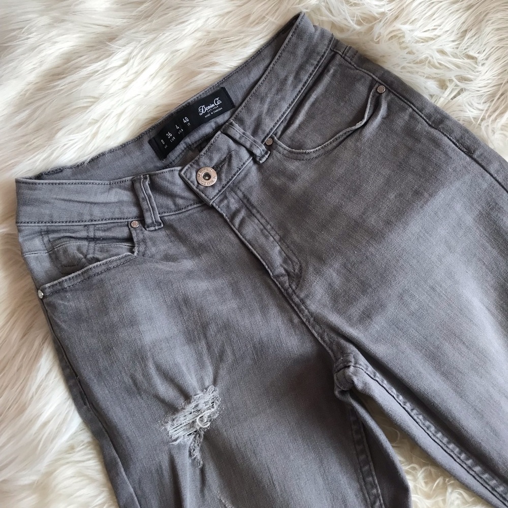 Grey Denim Distressed Jeans